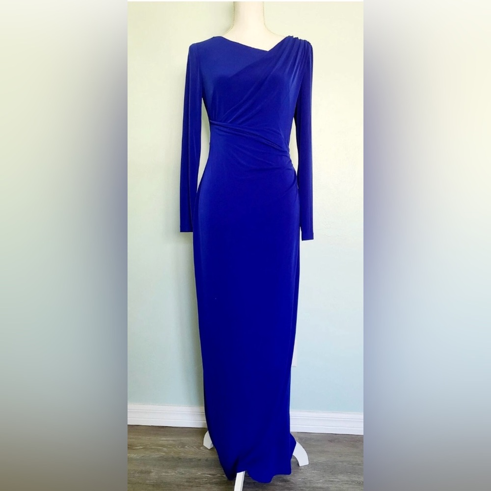 🧊 NWT Connected Sapphire Blue Jersey Knit Formal Evening Gown, 4